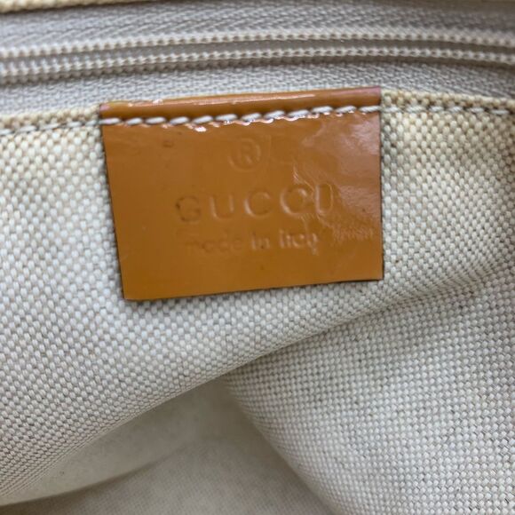 Auth Gucci Beige Brown GG Canvas Jolicouer Tote Bag Tan Patent Trim Sherry Line - Picture 15 of 16